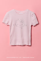 T-shirt côtelé à imprimé Hello Kitty® avec pierres du Rhin pour fille