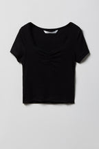 Girls Ribbed Lace Trim T-Shirt