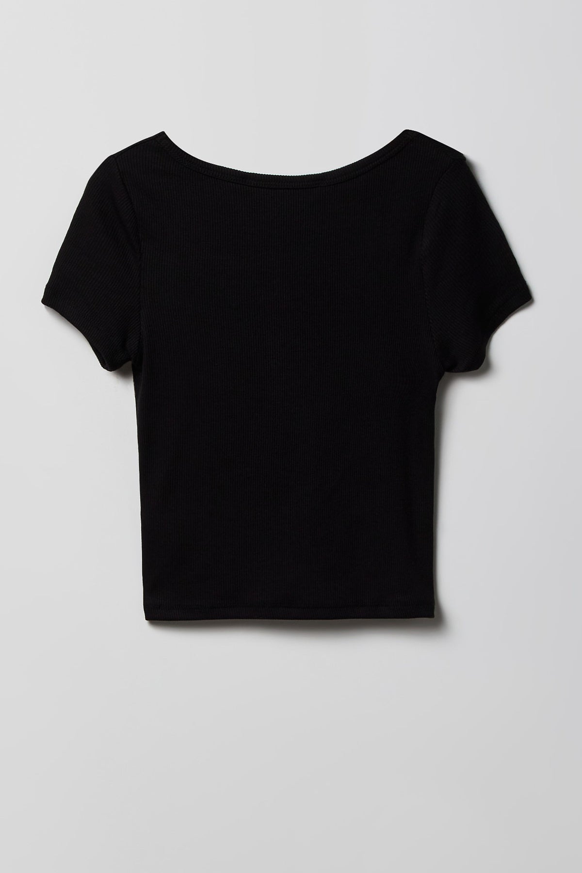 Alt View 2. Girls Ribbed Lace Trim T-Shirt - Black