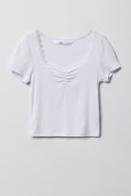 Girls Ribbed Lace Trim T-Shirt