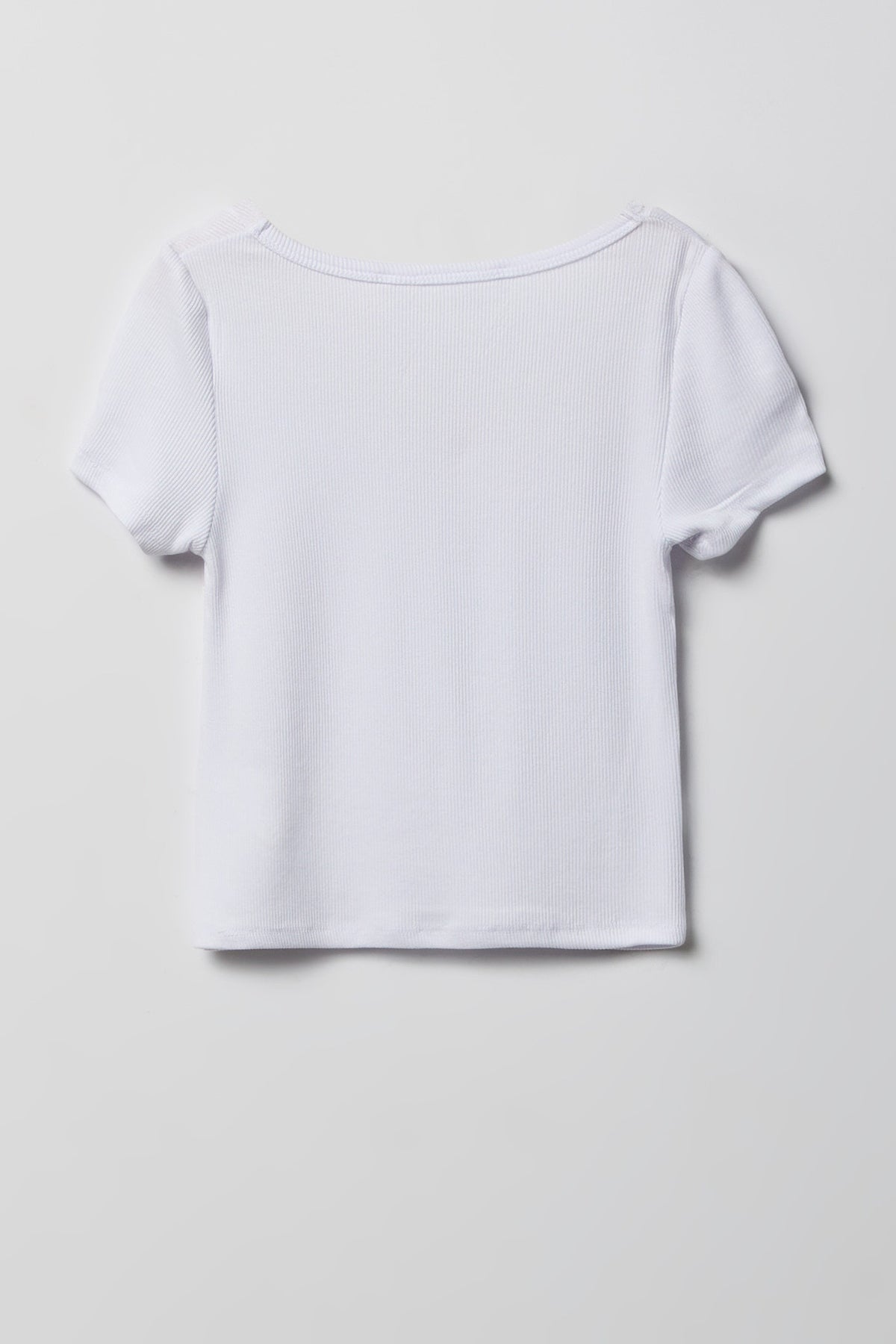 Alt View 2. Girls Ribbed Lace Trim T-Shirt - White