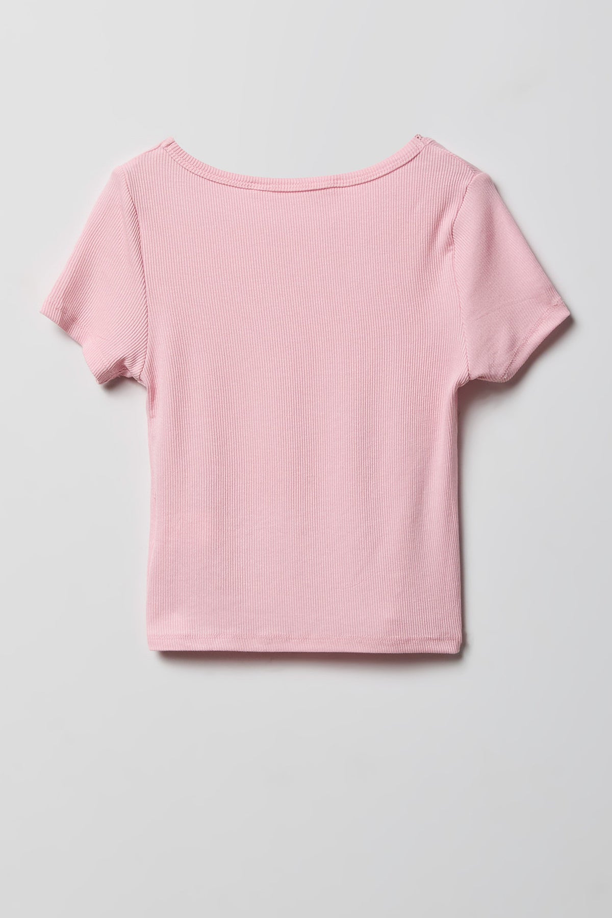 Alt View 2. Girls Ribbed Lace Trim T-Shirt - Pink