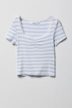 T-shirt côtelé rayé avec ourlet de dentelle pour fille