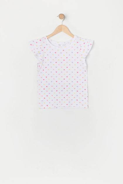 T-shirt à manches volantées avec imprimé Coeur pour fille