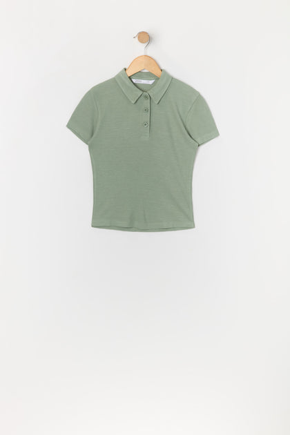 Girls Ribbed Polo Top