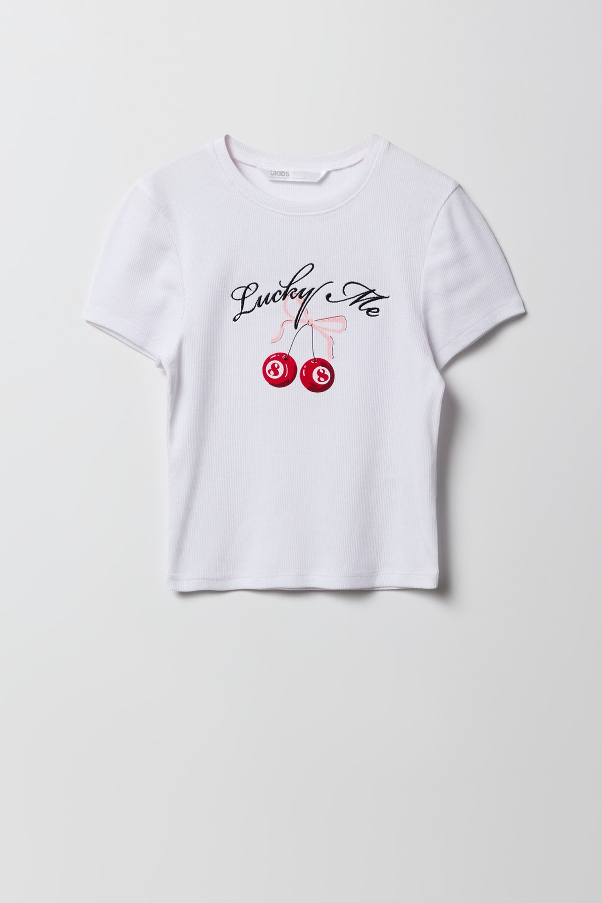 Girls Ribbed Embroidered T-Shirt - White