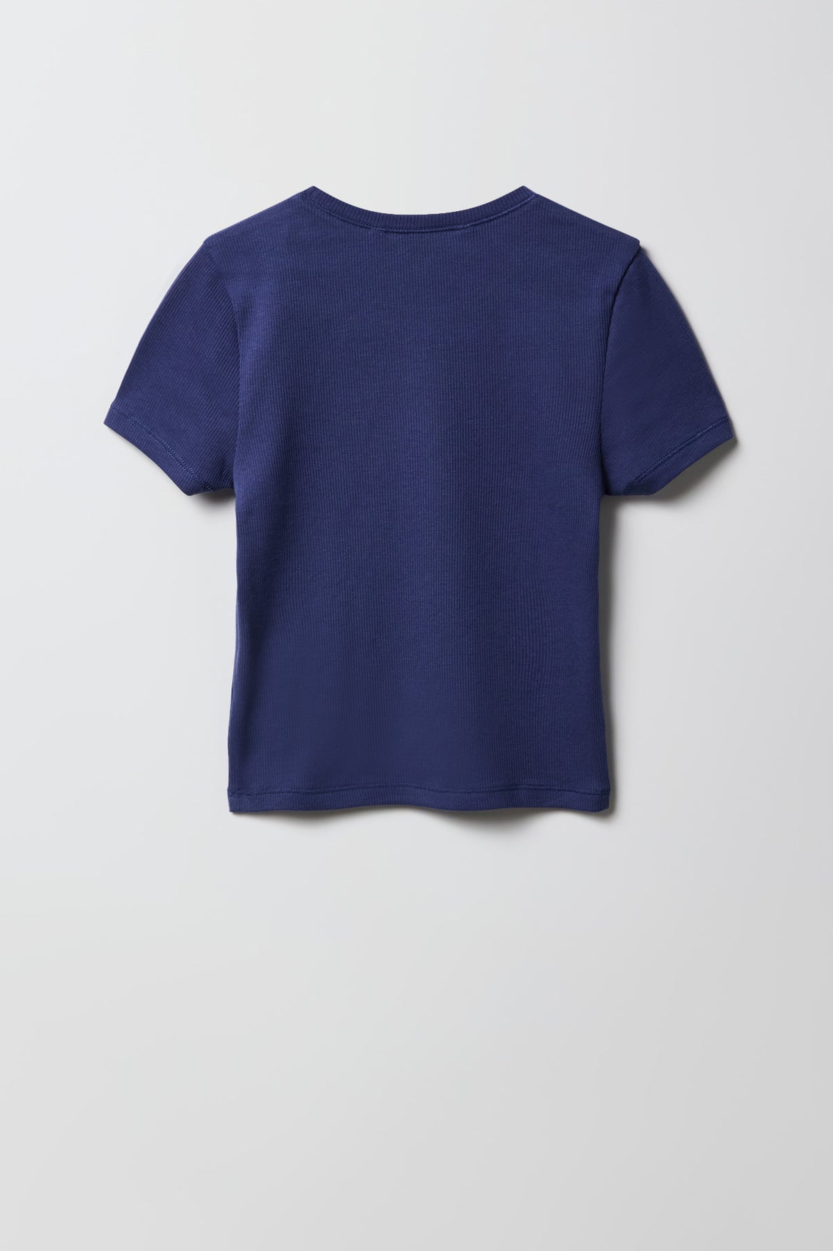 Alt View 2. Girls Ribbed Embroidered T-Shirt - Navy