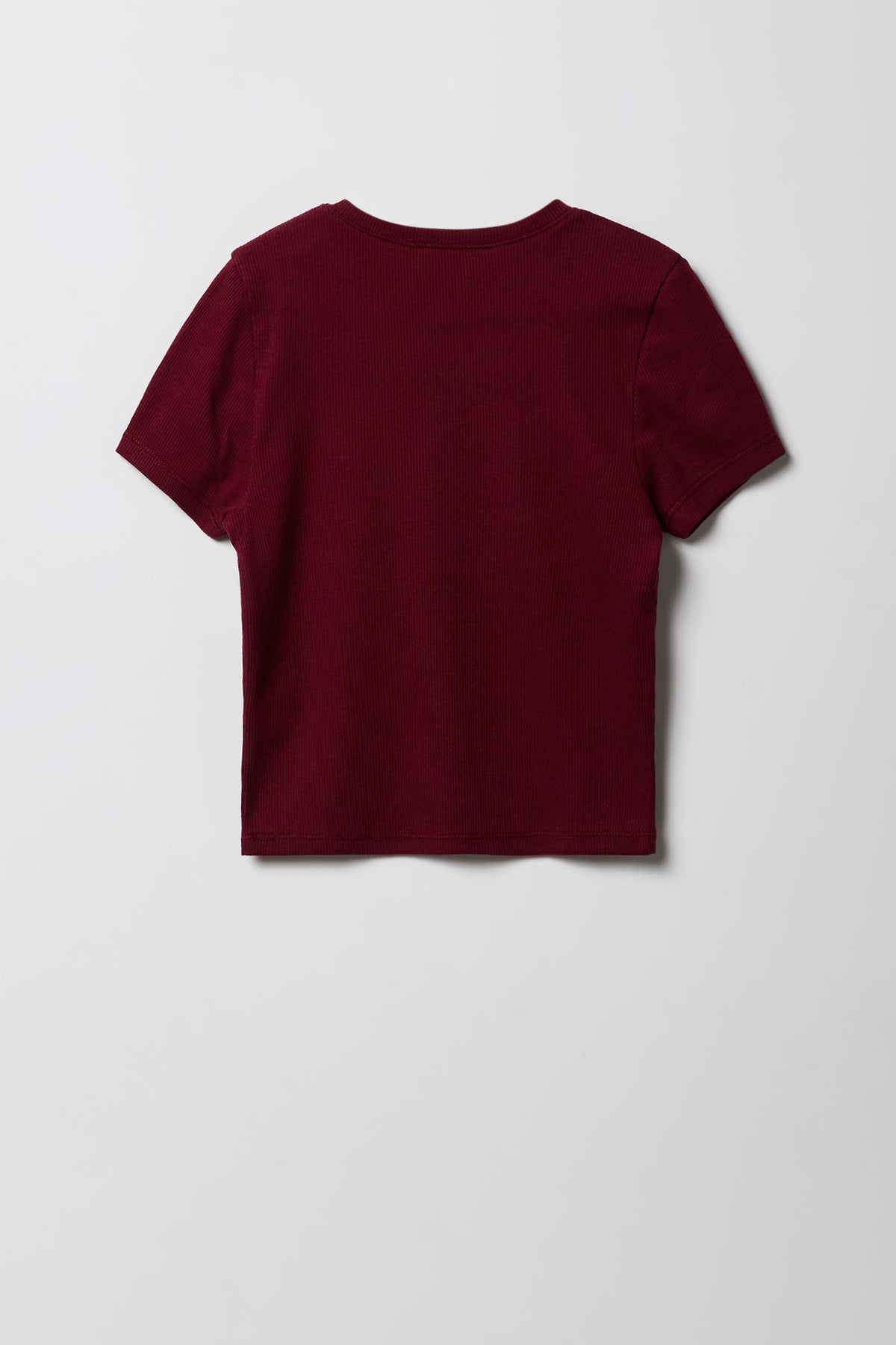 Alt View 2. Girls Ribbed Embroidered T-Shirt - Burgundy