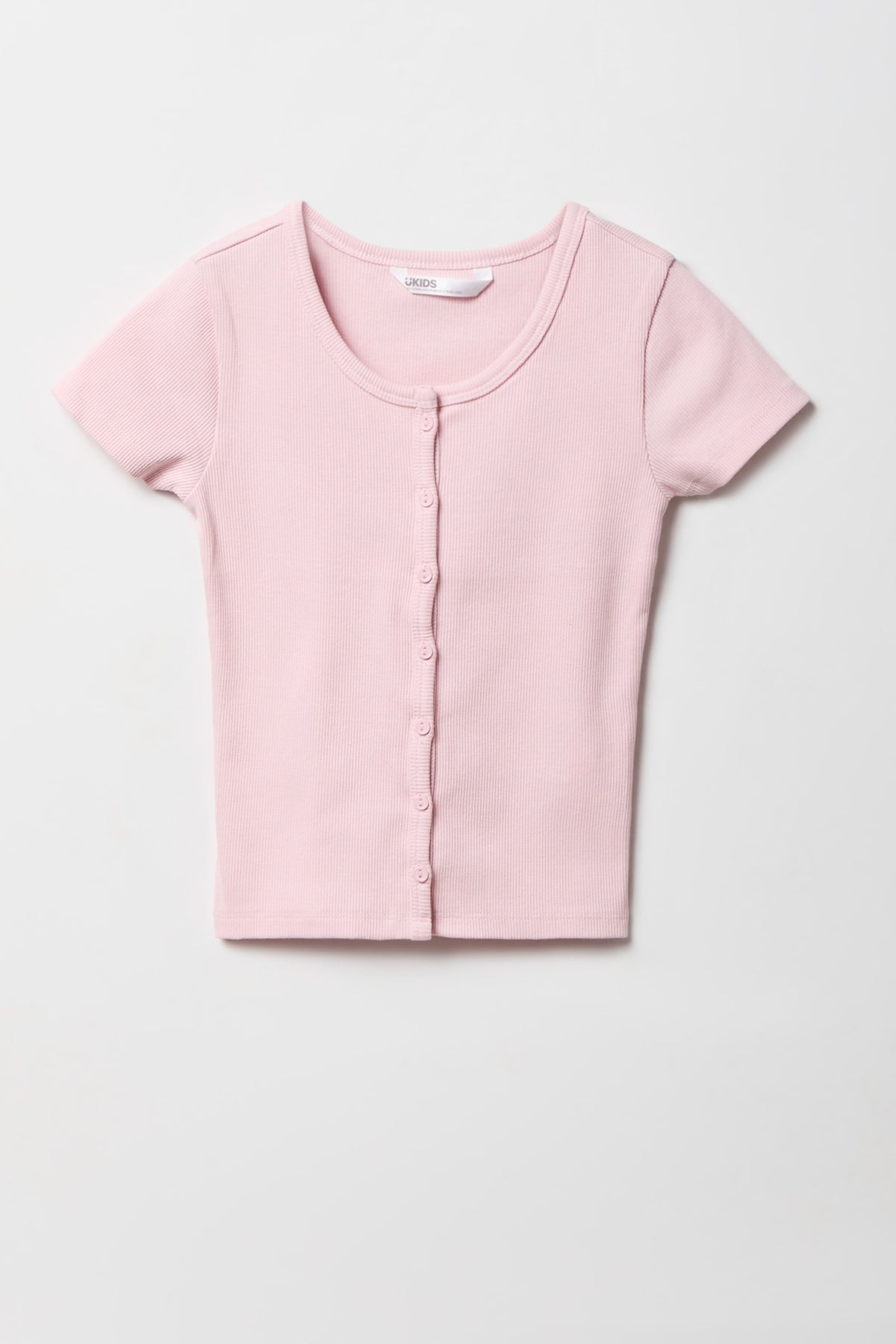Girls Ribbed Button-Up Cardigan - Pink