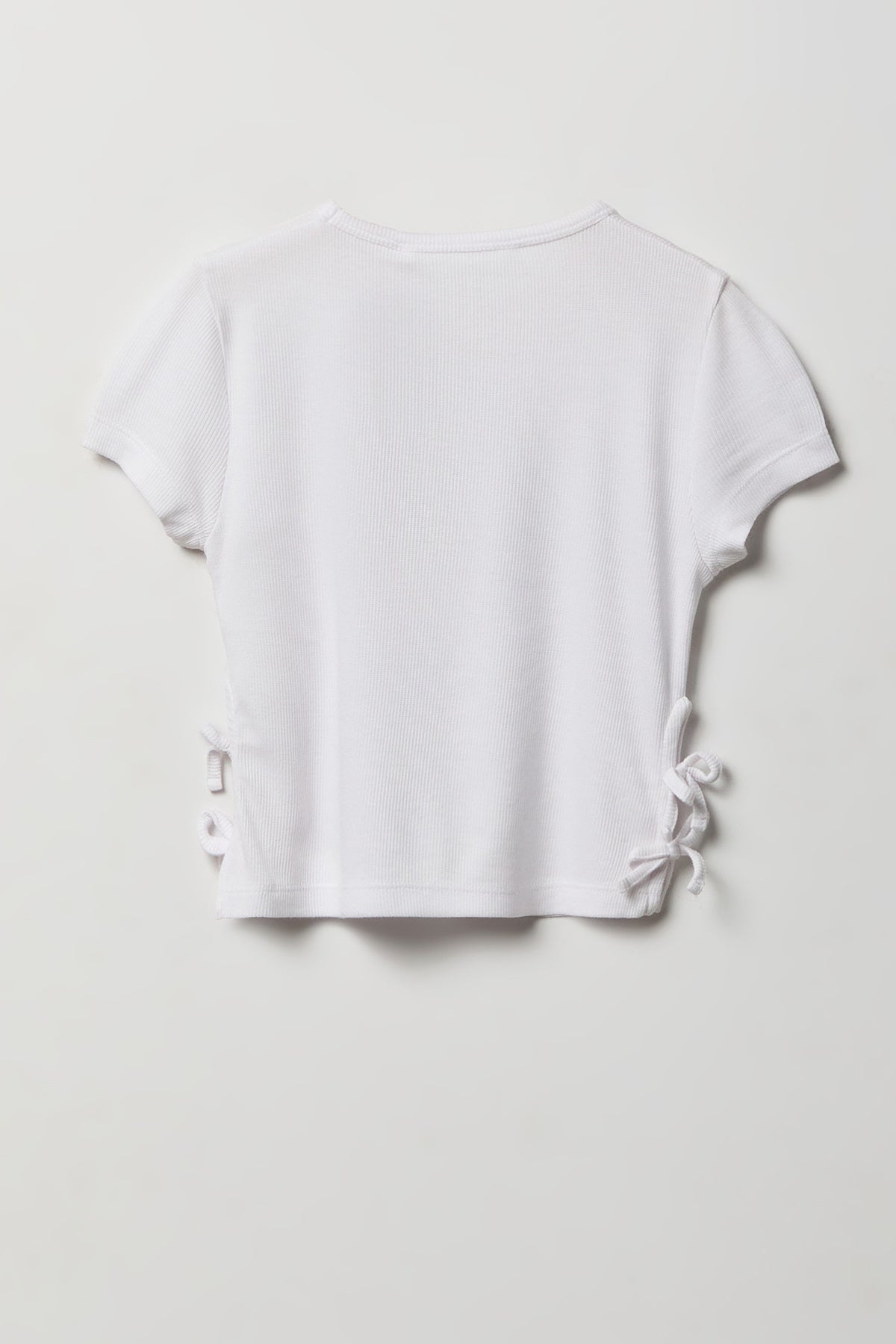 Alt View 2. Girls Ribbed Side Bow T-Shirt - White