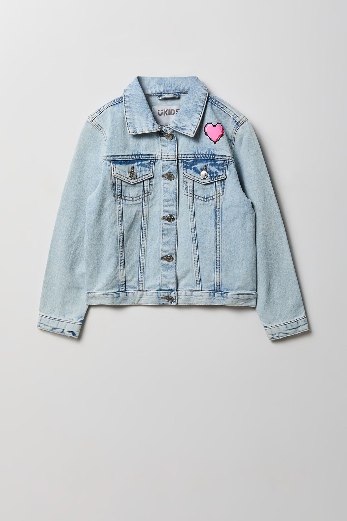 Alt View 2. Girls Graphic Denim Jacket - Light Denim Blue