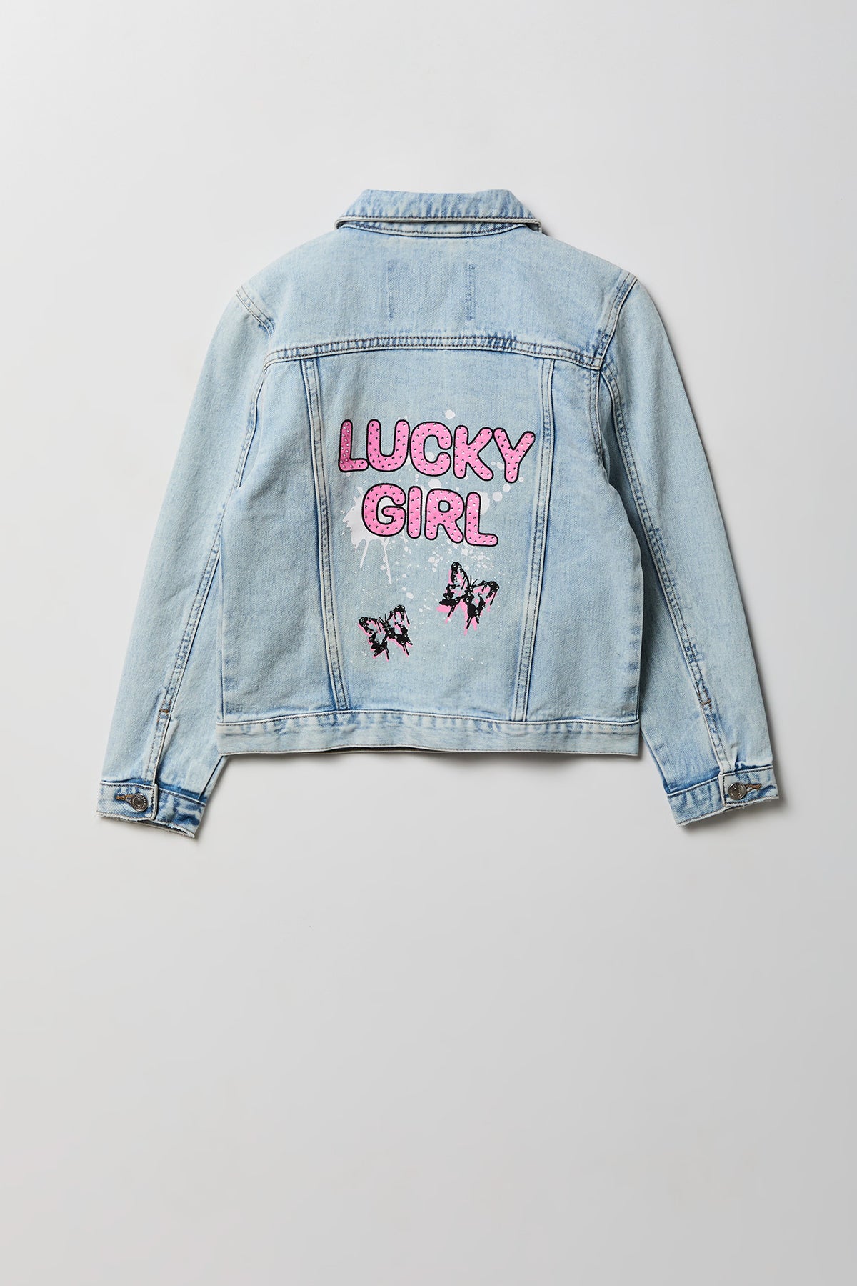 Girls Graphic Denim Jacket - Light Denim Blue