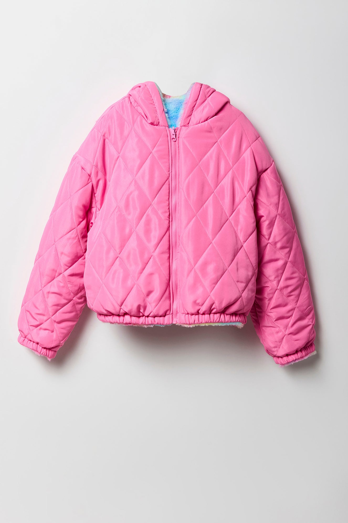 Girls Quilted Faux Fur Reversible Bomber Jacket GIRLS
