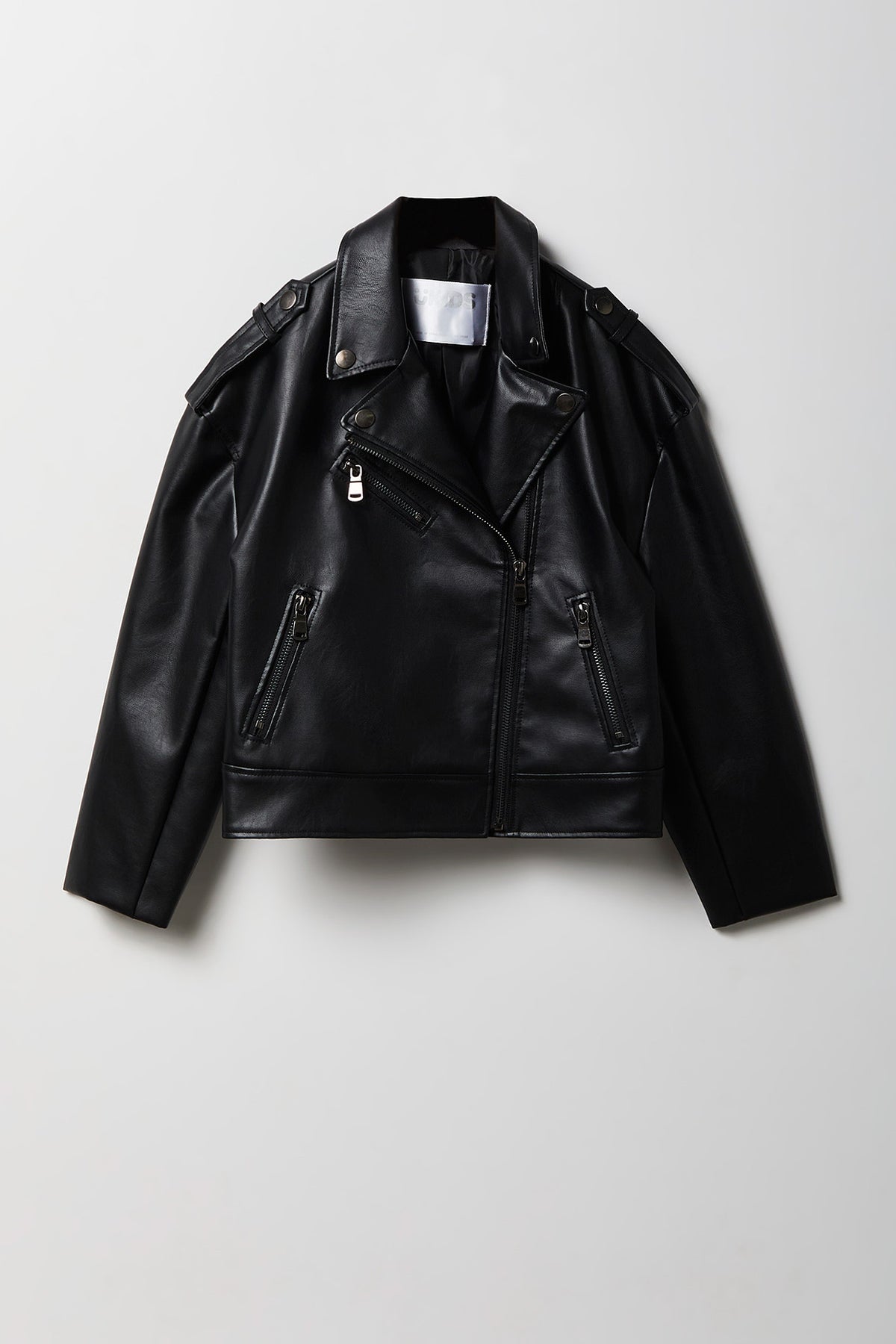 Girls Faux Leather Oversized Biker Jacket - Black