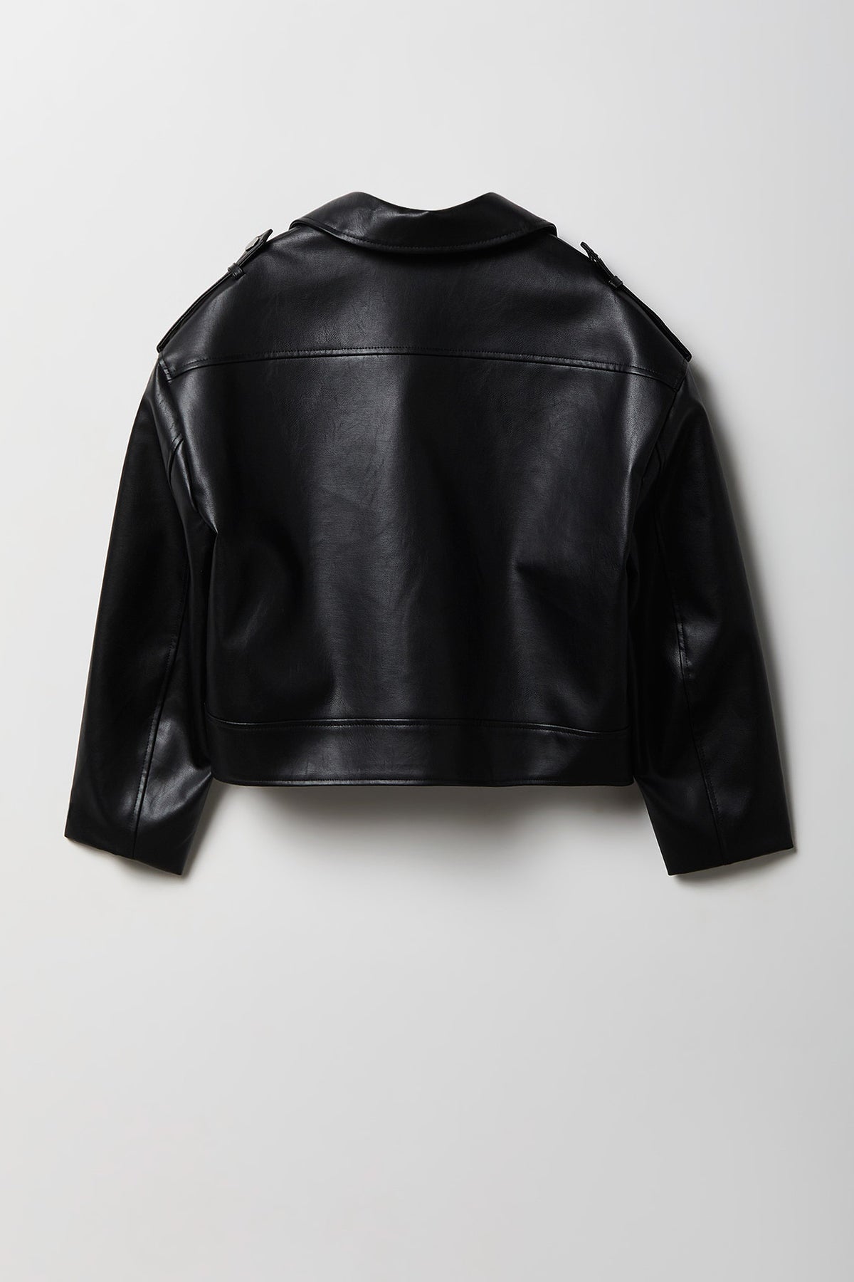Alt View 2. Girls Faux Leather Oversized Biker Jacket - Black