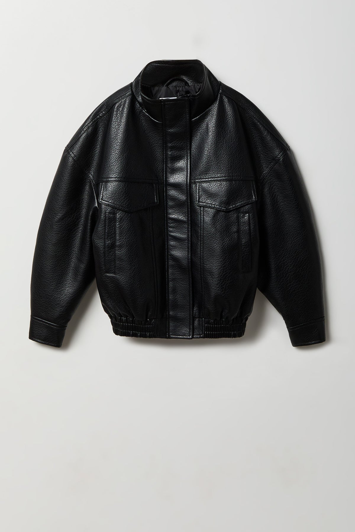 Girls Faux Leather Bomber Jacket - Black