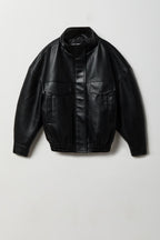 Girls Faux Leather Bomber Jacket