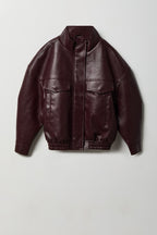 Girls Faux Leather Bomber Jacket