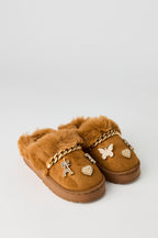 Faux Fur Trim Charm Slipper Booties