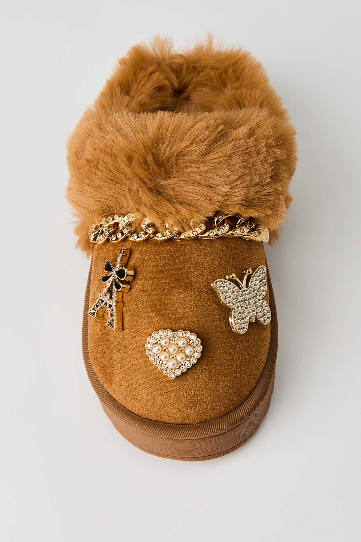 Alt View 3. Faux Fur Trim Charm Slipper Booties - Tan
