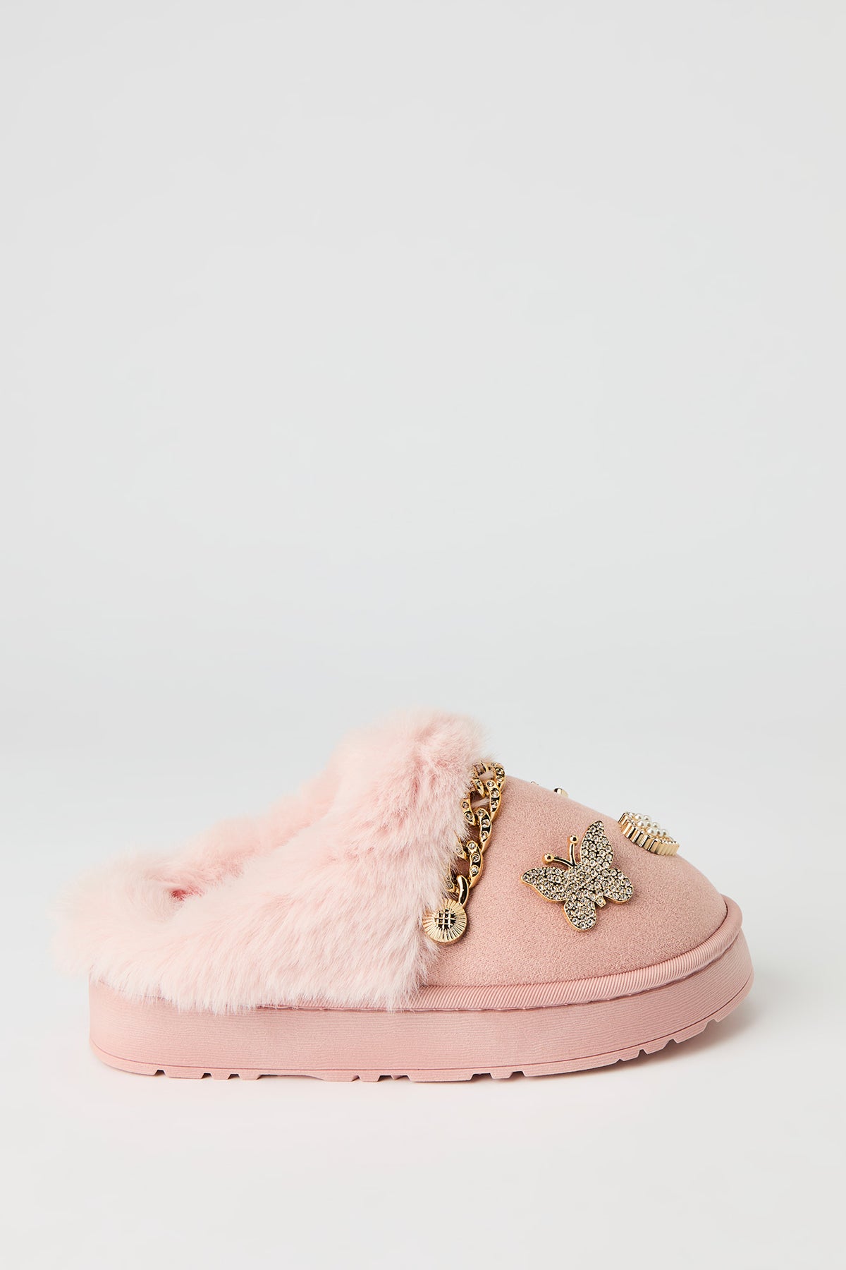 Alt View 2. Faux Fur Trim Charm Slipper Booties - Pink
