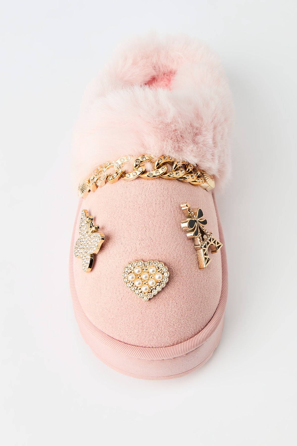 Alt View 3. Faux Fur Trim Charm Slipper Booties - Pink