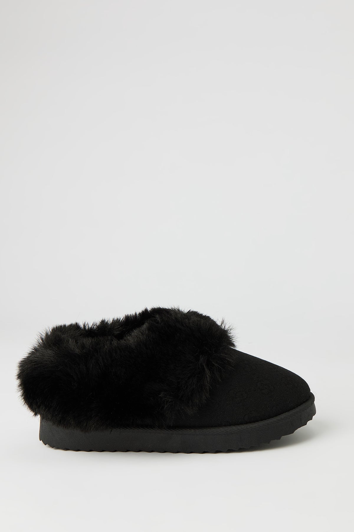 Girls Faux Fur Collar Slipper Boots - Black