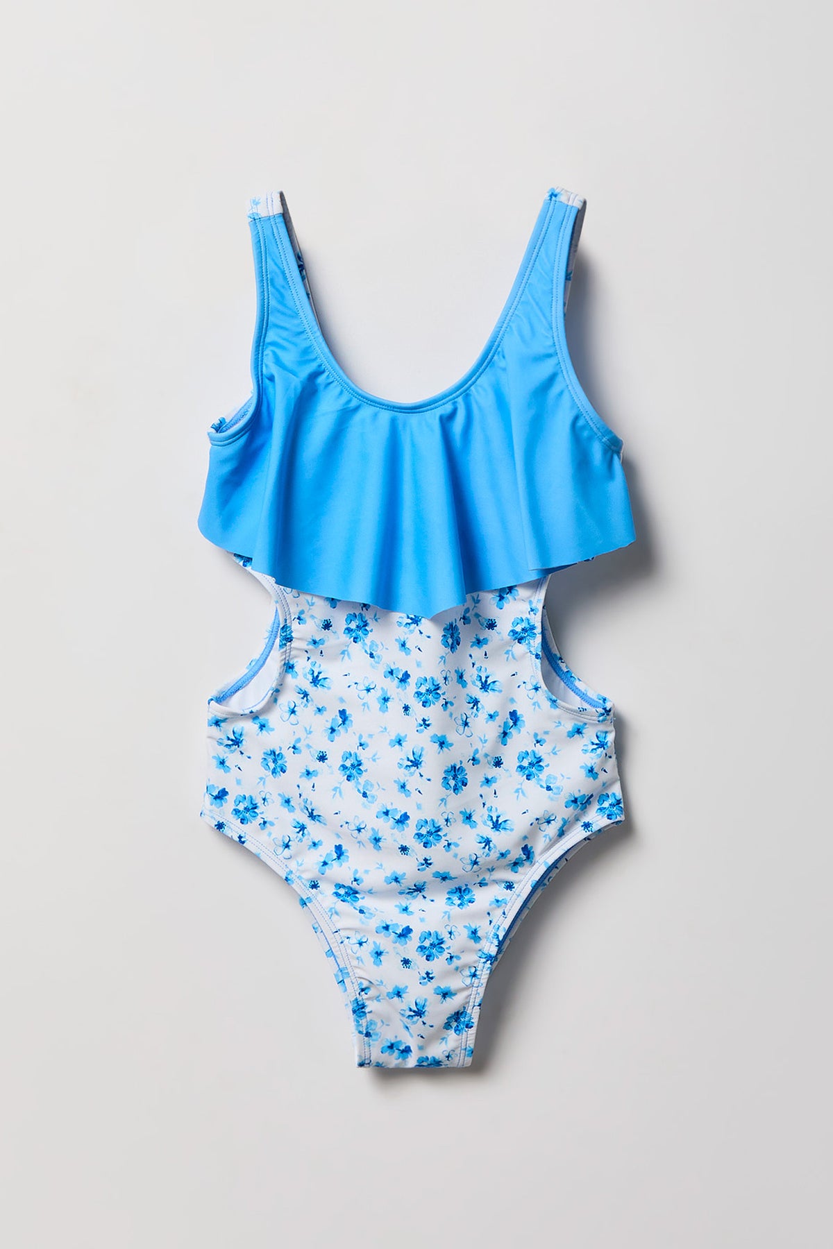 Girls Flounce One Piece Swimsuit - Light Blue
