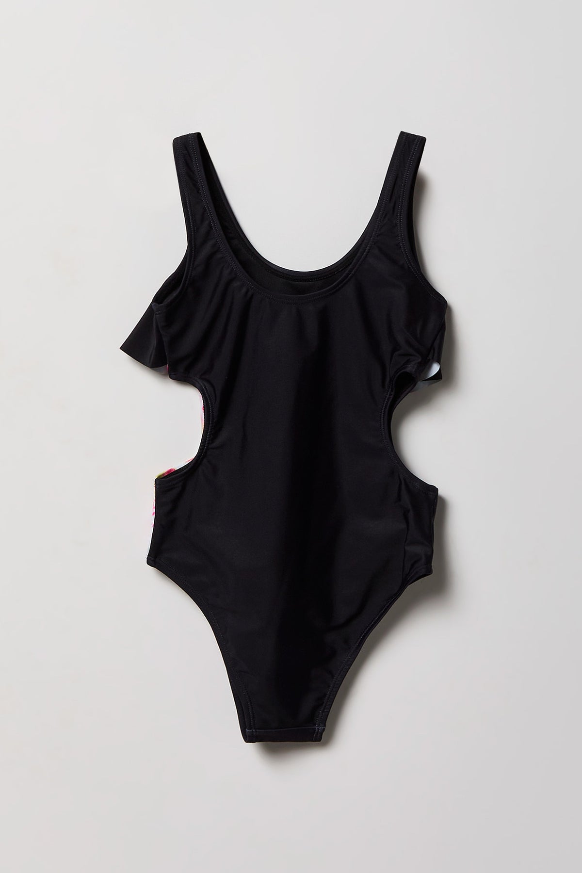 Alt View 2. Girls Flounce One Piece Swimsuit - Solid Black