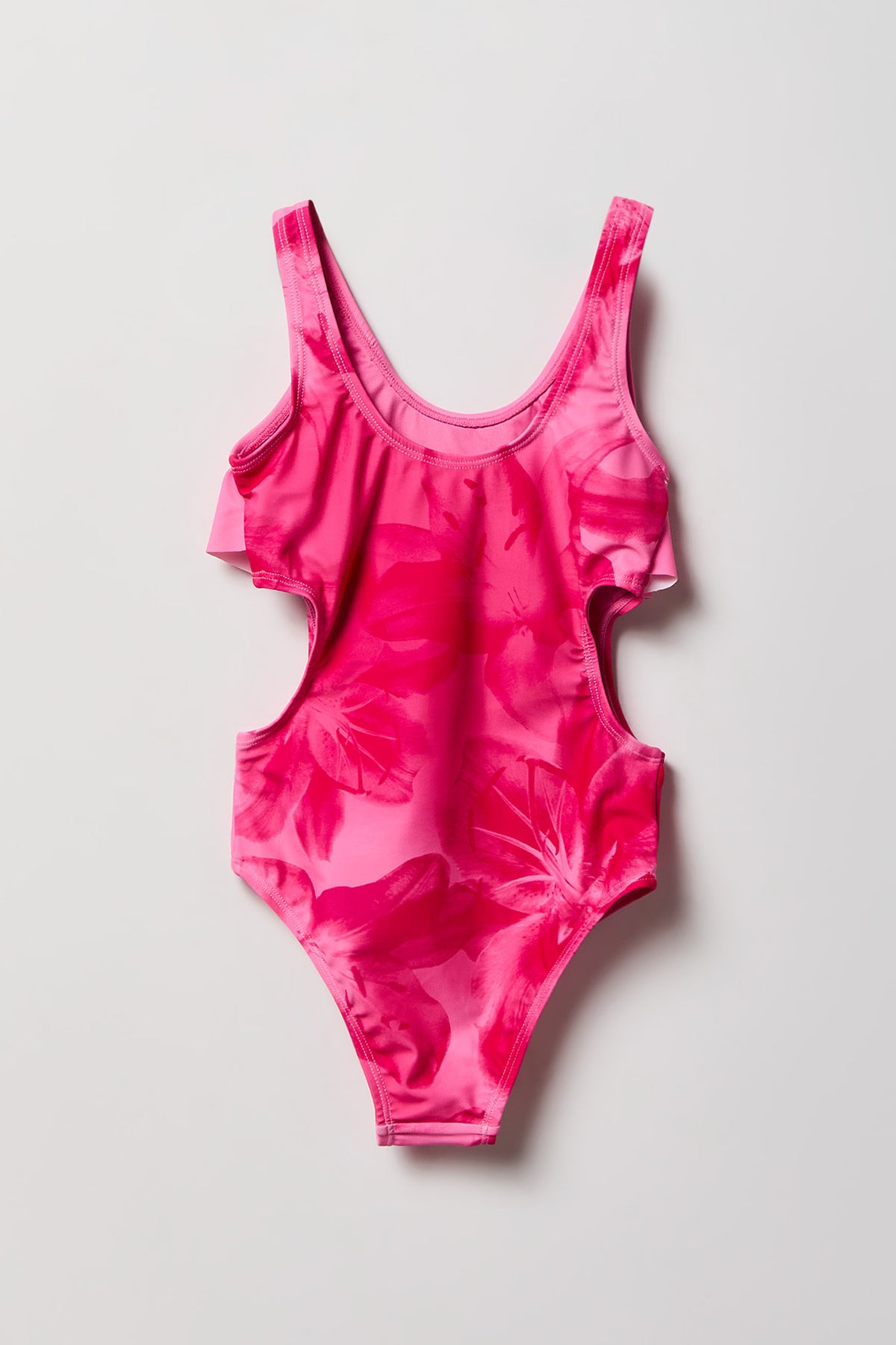 Alt View 2. Girls Flounce One Piece Swimsuit - Fuchsia