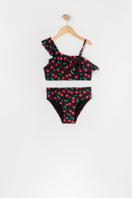 Girls Cherry Print One Shoulder 2 Piece Swimsuit – Urban Planet