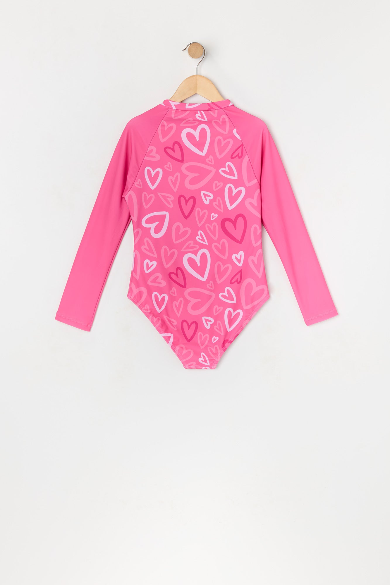 Girls Heart Print One Piece Rashguard Swimsuit