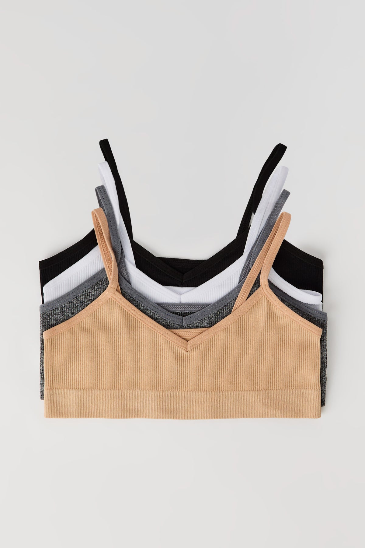 Girls Seamless Ribbed Bralette (4 Pack) - Tan