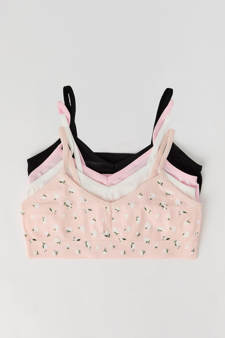 Bralette fleurie et unie sans couture pour fille (Lot de 4)