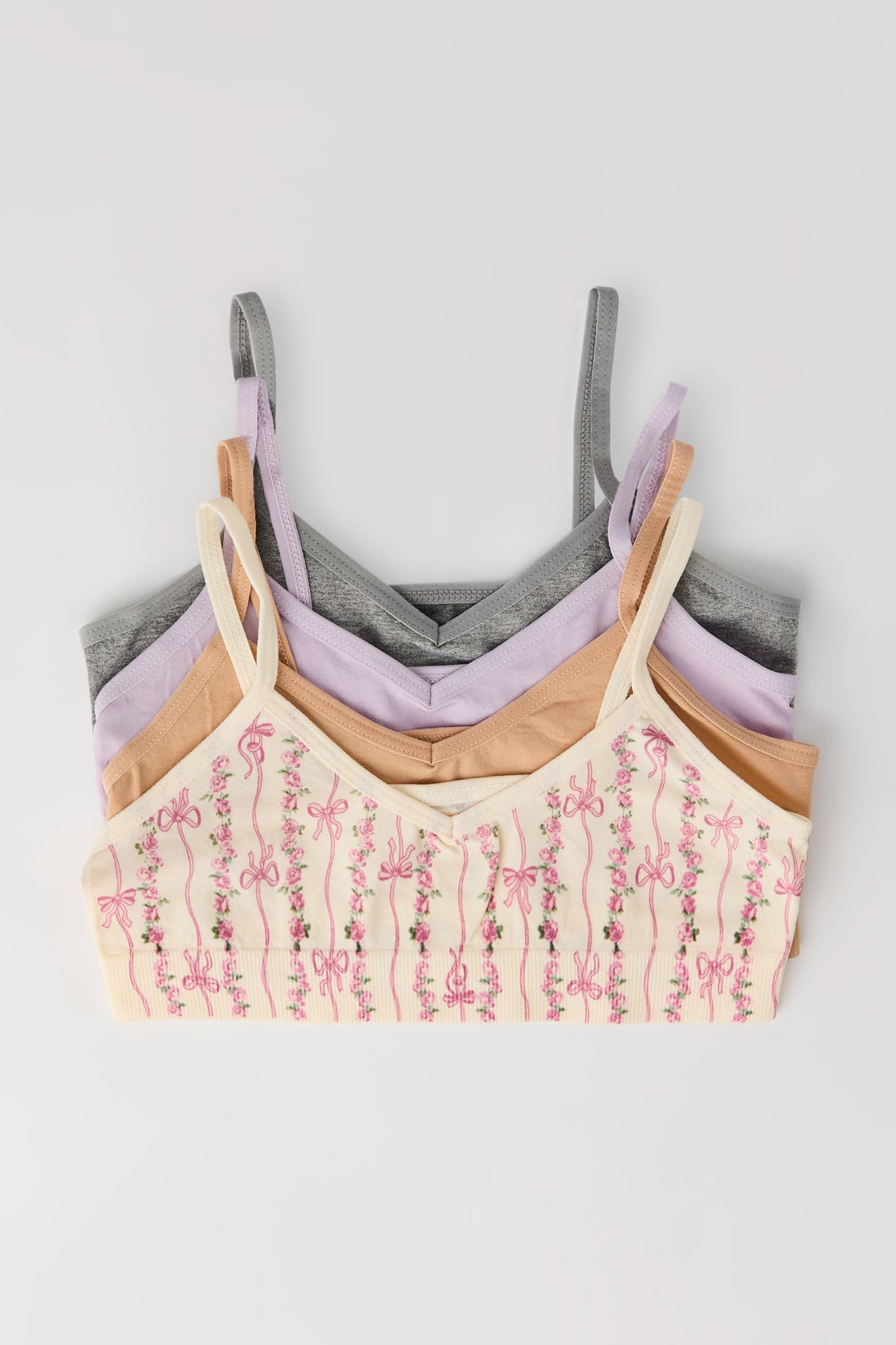 Bralette fleurie et unie sans couture pour fille (Lot de 4)