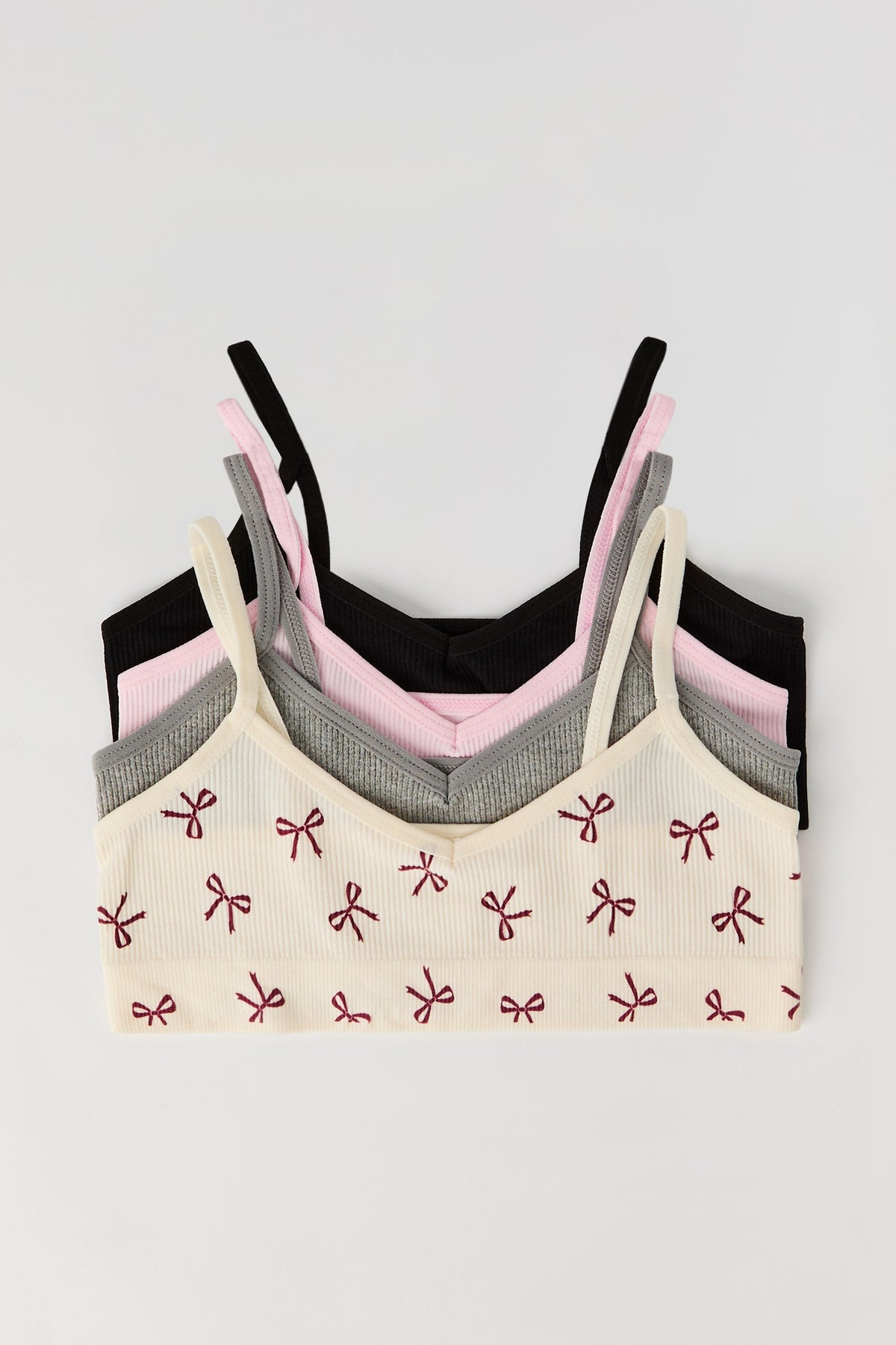 Girls Printed & Solid Seamless Ribbed Bralette (4 Pack) - Multi