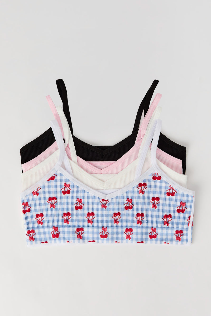 Bralette côtelée imprimée et unie sans couture pour fille (Lot de 4)