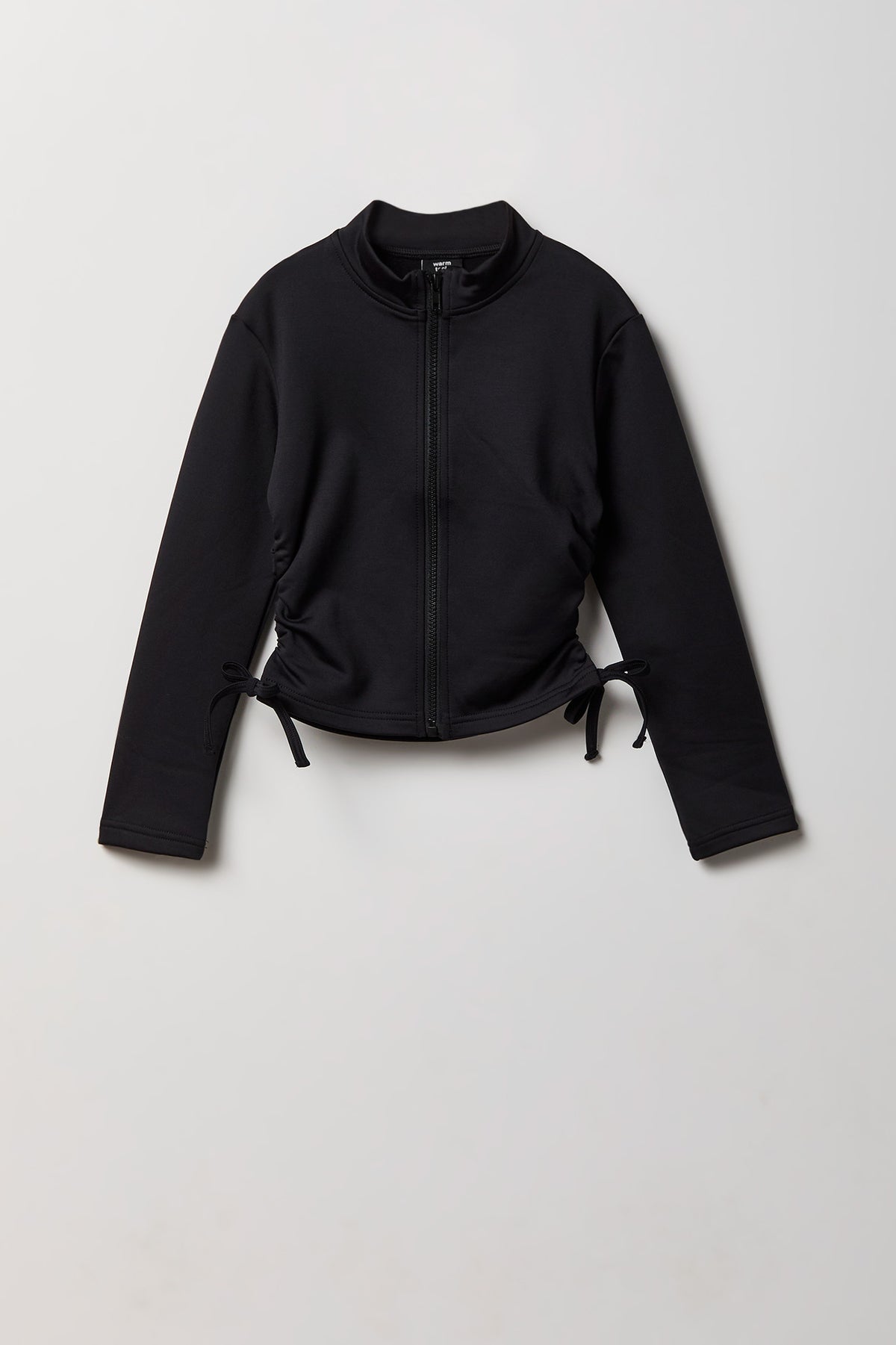 Girls Active Fleece Lined Side Tie Zip Jacket - Black