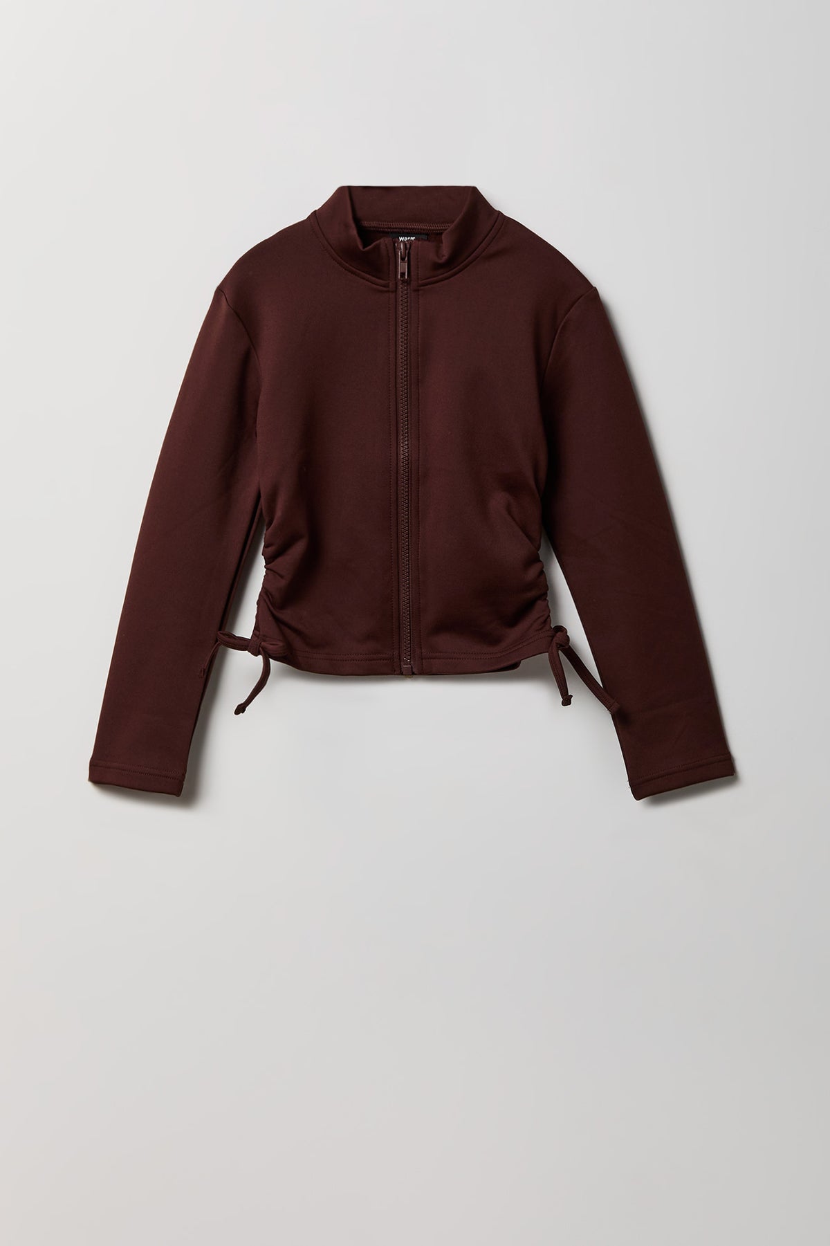 Girls Active Fleece Lined Side Tie Zip Jacket - Brown