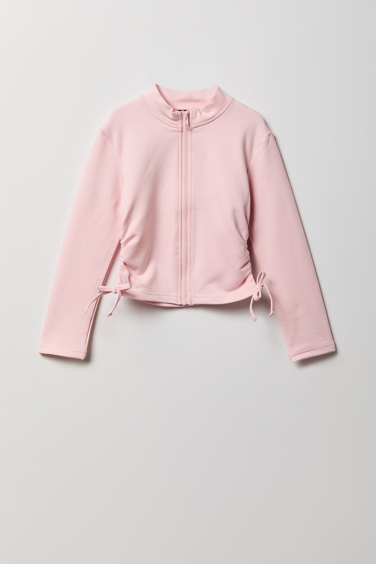 Girls Active Fleece Lined Side Tie Zip Jacket - Light Pink