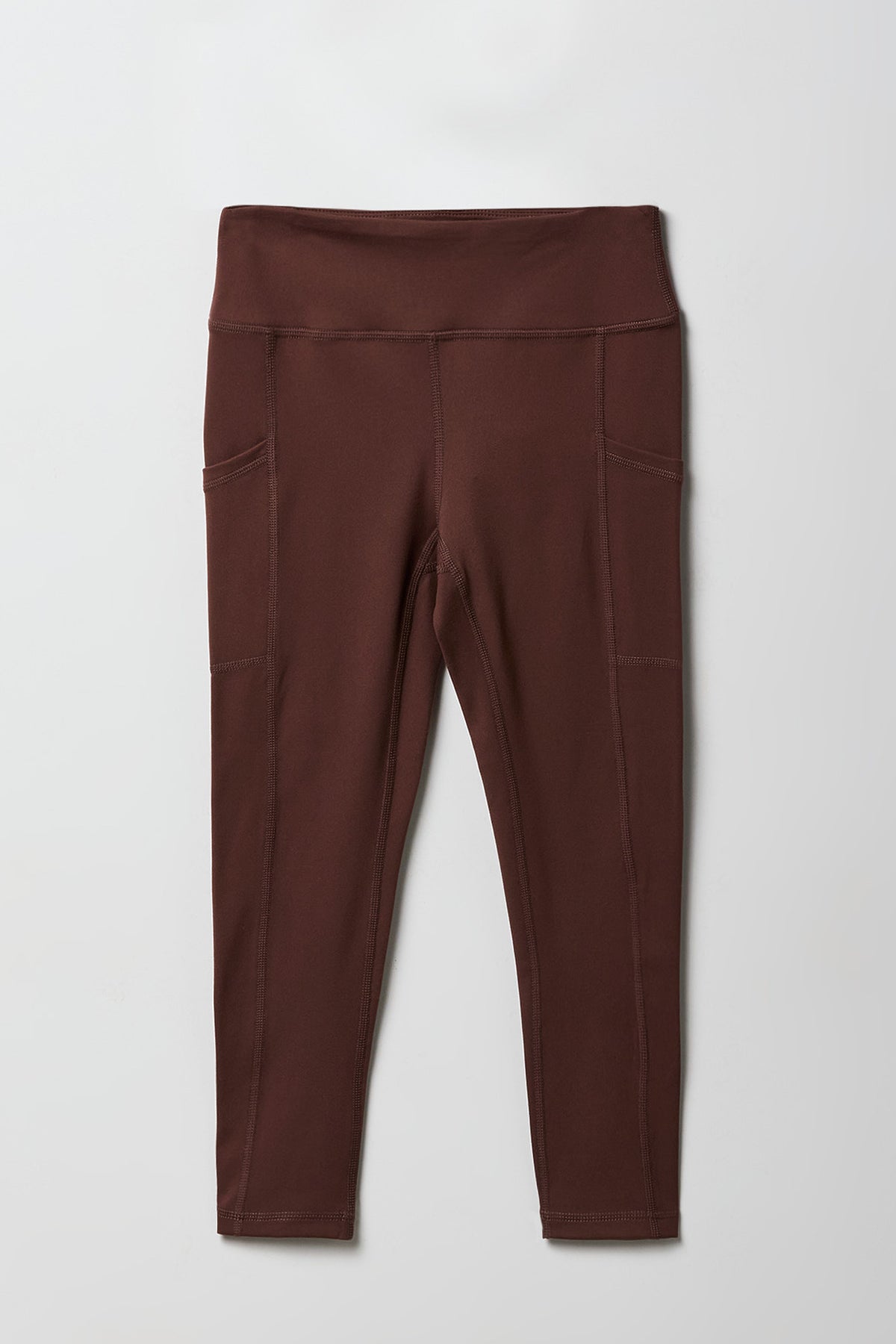 Girls Active High Density Legging with Pockets - Brown