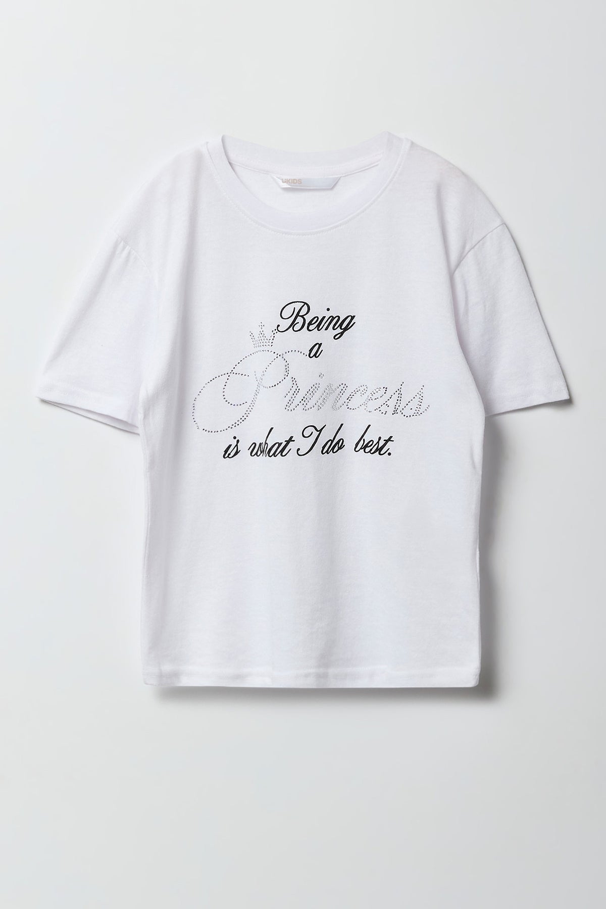 Girls Princess Rhinestone Graphic T-Shirt - White