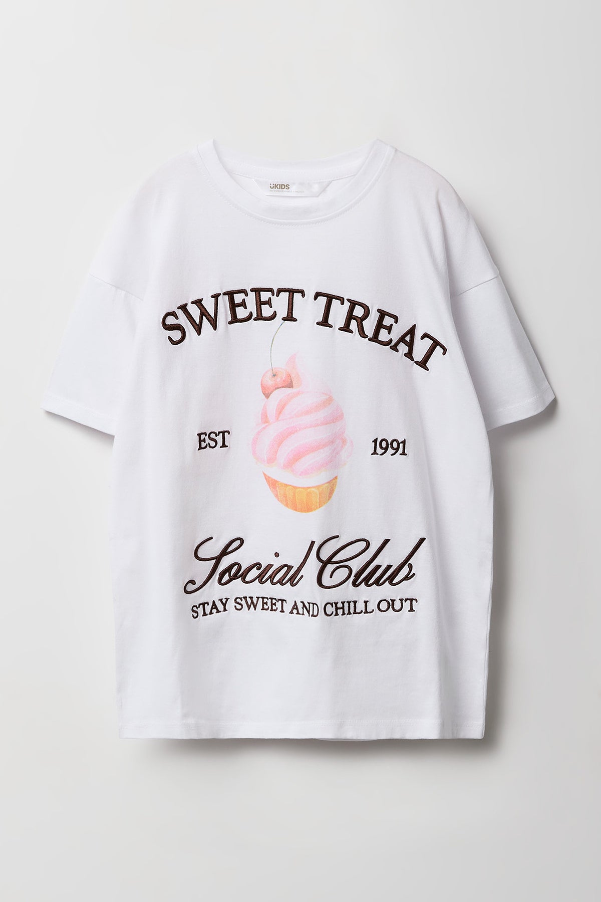 Girls Luxe Heavy Cotton Embroidered Oversized T-Shirt - White