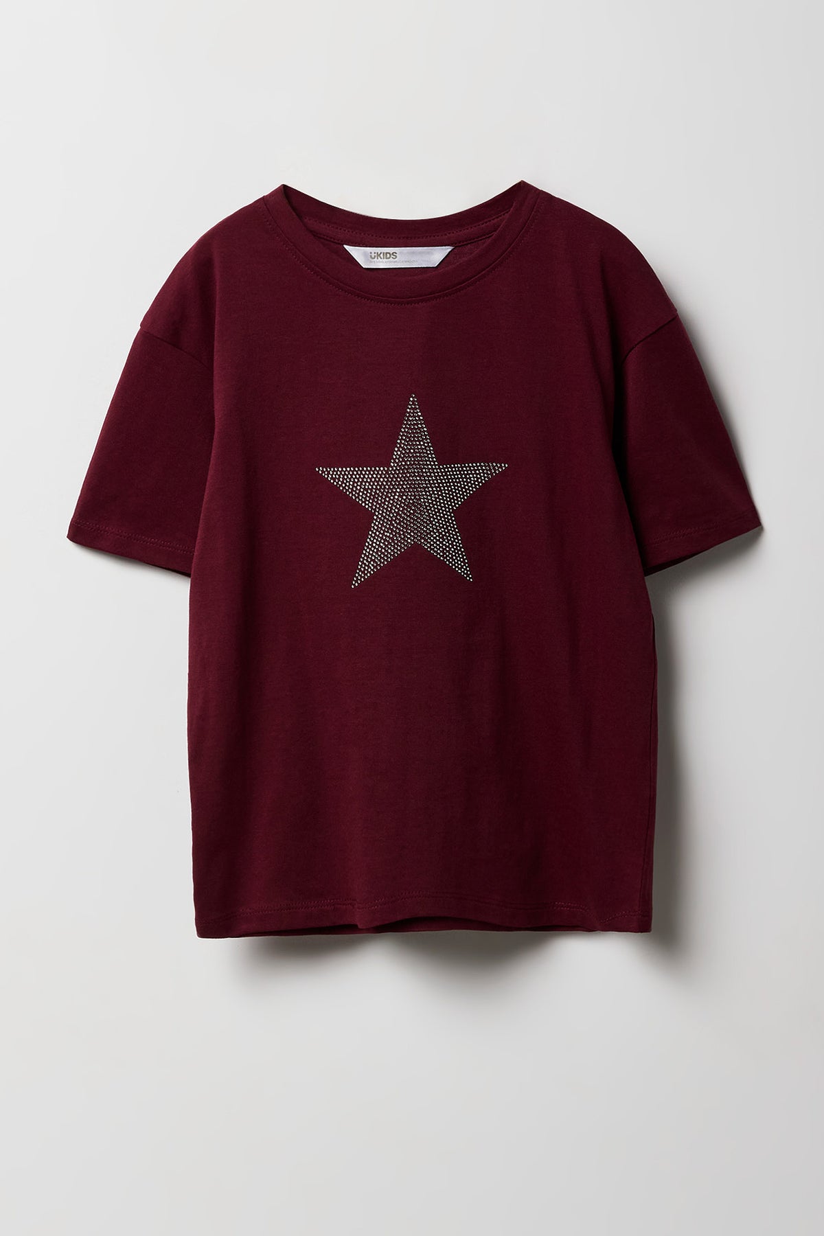 Girls Luxe Heavy Cotton Rhinestone Star T-Shirt - Burgundy