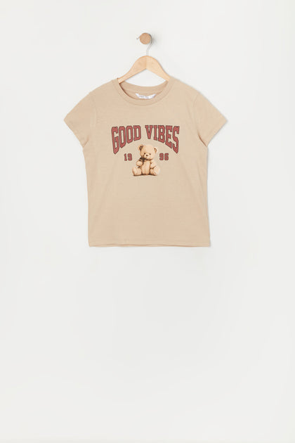 T-shirt à imprimé Good Vibes Teddy pour fille