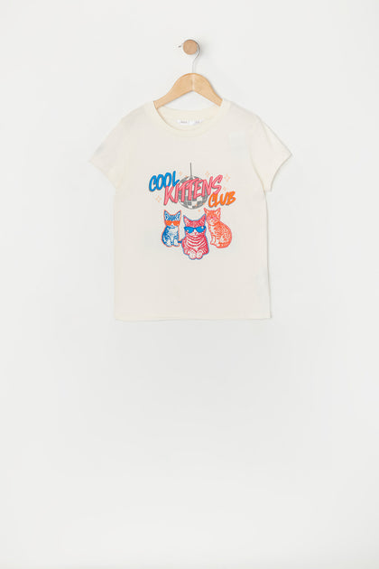 T-shirt à imprimé Cool Kittens Club pour fille