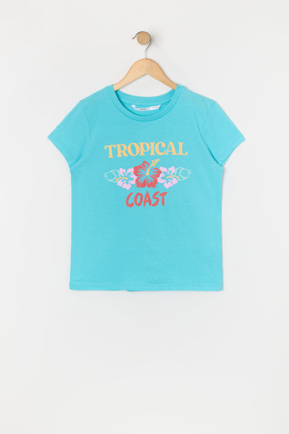 T-shirt à imprimé Tropical Coast pour fille