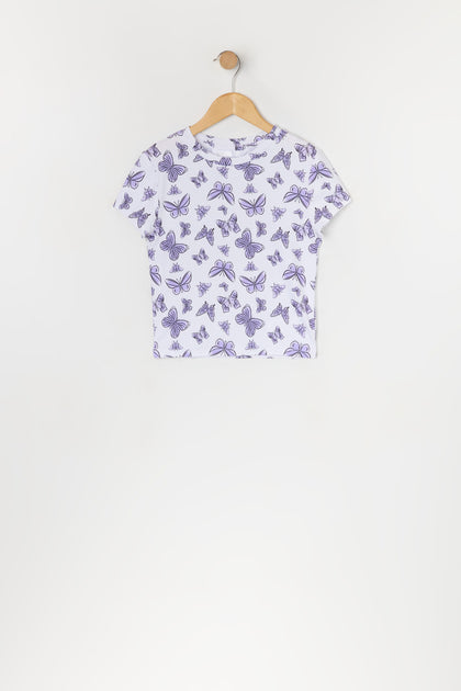 T-shirt ultracourt à imprimé Papillon pour fille