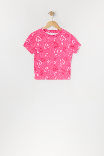 T-shirt ultracourt à imprimé Coeur pour fille