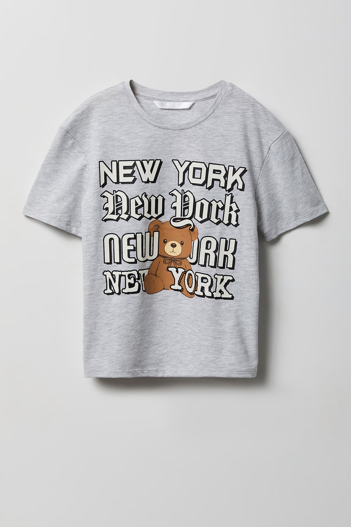 Girls Luxe Heavy Cotton Bear Graphic T-Shirt - Light Grey